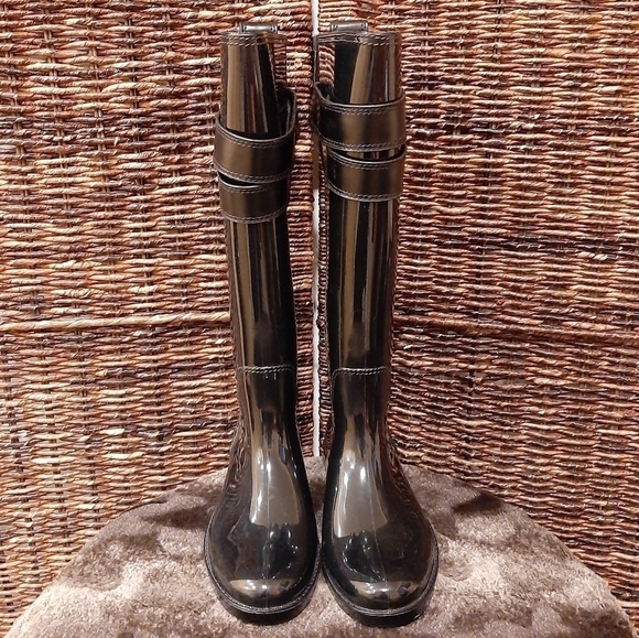 Coach Talia Tall Black Waterproof Rain Boots Leather Women's 6 Rubber Designer - Picture 3 of 7